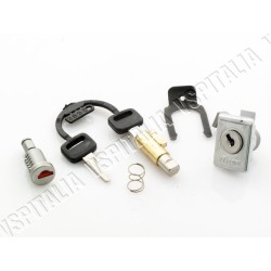 Kit serratura bloccasterzo lunga con guida da 4mm., serratura bauletto e cilindretto sella con chiave unica ZADI  per Vespa PX 1