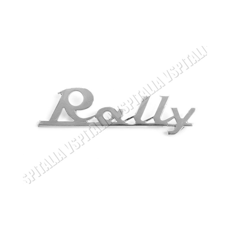 Targhetta anteriore -Rally- in metallo in corsivo fissaggio con 2 perni per Vespa 180 Rally - R.O. Piaggio 120972