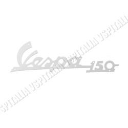 Targhetta anteriore -Vespa 150- in metallo in corsivo fissaggio 7 rivetti per Vespa 150 VBA - VBB - fissaggio 7 ribattini testa 