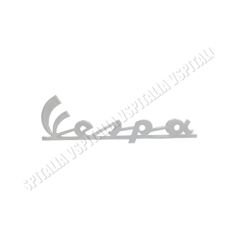 Targhetta anteriore -Vespa- in metallo in corsivo fissaggio con 2 perni PASCOLI per Vespa Rally 200 fino al telaio 10823 - R.O. 