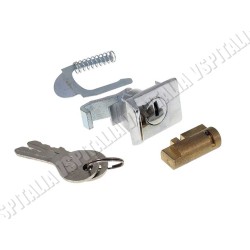 Kit serratura bloccasterzo corta con guida da 4mm. e serratura bauletto rettangolare per Vespa 125 Primavera fino al telaio VMA2