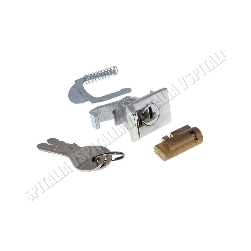 Kit serratura bloccasterzo corta con guida da 4mm. e serratura bauletto rettangolare per Vespa 125 Primavera fino al telaio VMA2